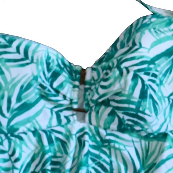 Catalina White Green Leaf Print Tiered Ruffle Tankini Top Size 2X (18W-20W) - Picture 5 of 12